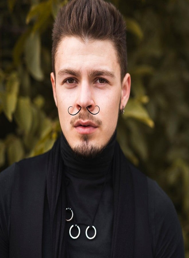 Hoohnnaa 14G/16G Mustache Septum Ring, 316 Surgical Stainless Steel Septum Ring Piercing Jewelry for Women Men Halloween Christmas, Mustache Nose Piercings Black Gold Rainbow (Black, 1.2mm（16G）) - Image 5